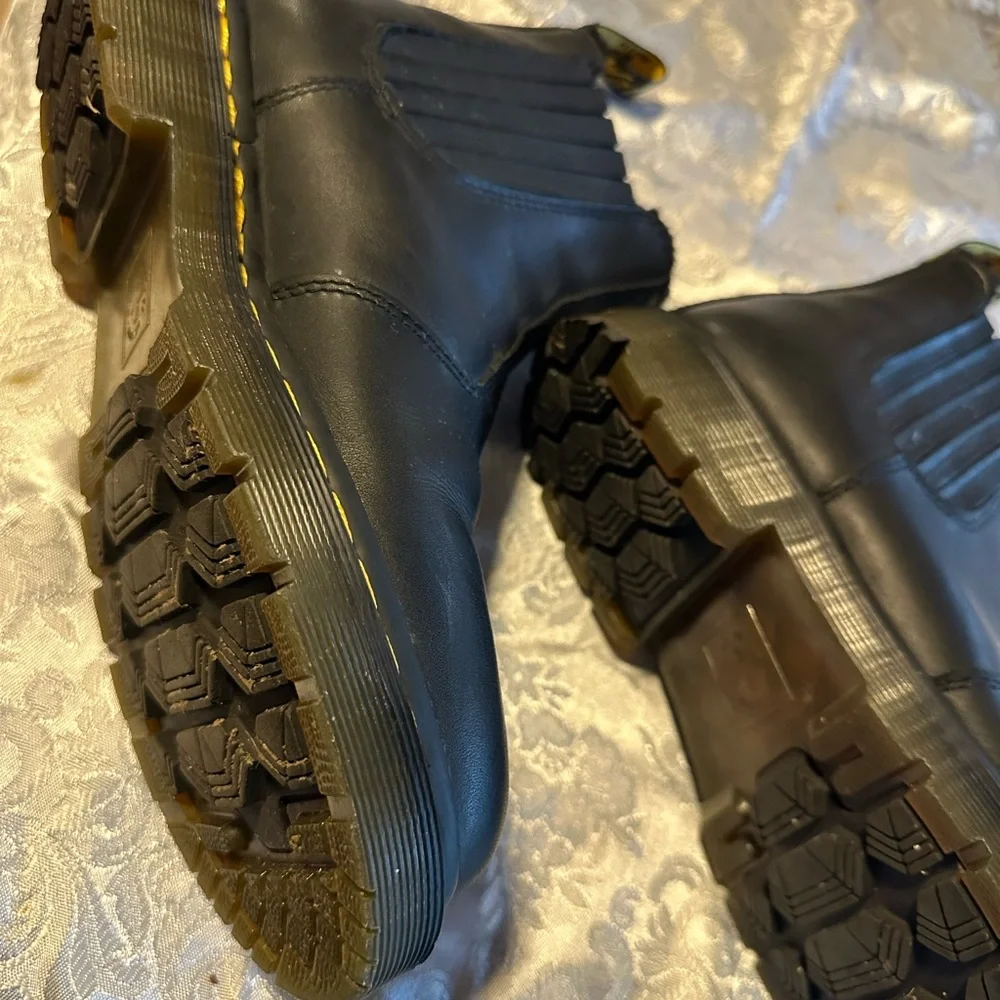 Dr. Martens Black Leather Chelsea Ankle Boots with Yellow Stitching